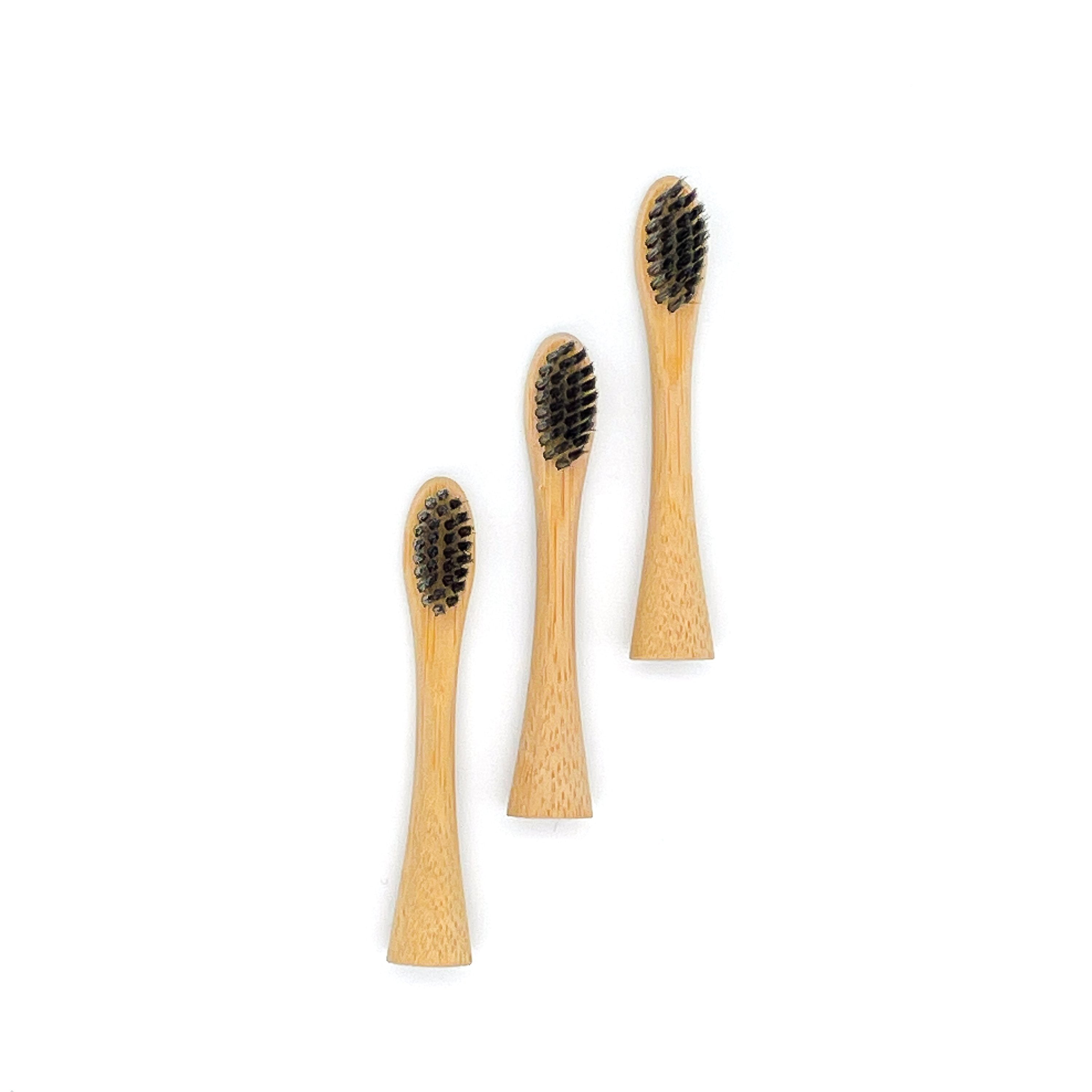 birds eye view shot of three Sonic Toothbrush Bamboo Heads in white background